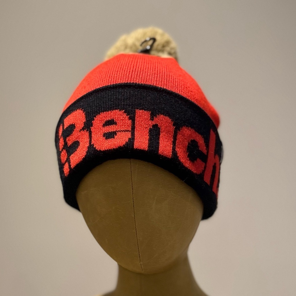 NWT BENCH Red and Black Knit Beanie with Pom (one size)